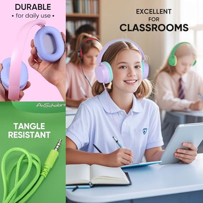 Kids Headphones Bulk 5 Pack for School, HD Mic Stereo Sound Over-Ear Headphones for Classroom, Comfortable Fit, Foldable, 3.5mm Jack Wired Headphones for Kids ipad Tablets Computer Travel | Stereo sound, Comfortable over-ear fit, 3.5 mm jack, Ideal for cl