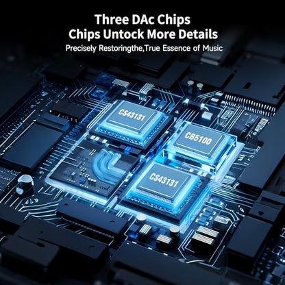 HA03 USB C to Aux Headphone Amp DAC Dongle Dual CS43131 and CB5100 Chips, DAC Hi-Res Amplifier with 4.4MM and 3.5MM Dual Headphones Outputs Portable Balanced DAC for Smart/Laptop/PC/Music Players