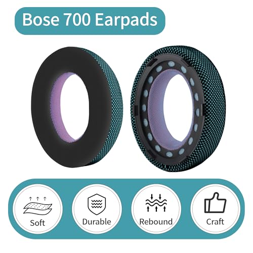 Upgraded Replacement Ear Pads for Bose 700 Noise Cancelling (NC700) - Cooling Gel Replacement Ear Pads, Ice Silk Fabric Memory Foam, Added Thickness, Extra Durable Ear Cushions–Black/Blue - color: Black/Blue