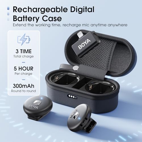 BOYA Wireless Lavalier Microphone for iPhone 14/13/12, Noise Cancellation, 15H Battery, 164FT Mini Lapel Mic Wireless with Lightning for Video Recording, YouTube, Vlog, Streaming Omic-D-B