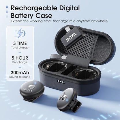 BOYA Wireless Lavalier Microphone for iPhone 14/13/12, Noise Cancellation, 15H Battery, 164FT Mini Lapel Mic Wireless with Lightning for Video Recording, YouTube, Vlog, Streaming Omic-D-B
