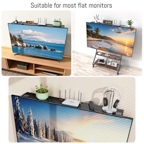 CABTE Adjustable Steel TV Top Shelf, Floating TV Stand for Soundbar | Universal Monitor Shelf for Game Console, Cable Box, Router Shelves (33.86X4.72inch) - style: 33.86X4.72inch