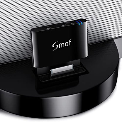 Smof 30 Pin Bluetooth Adapter Receiver | Compatible with Bose iPod iPhone JBL SoundDock, Not for Cars or Motorcycles