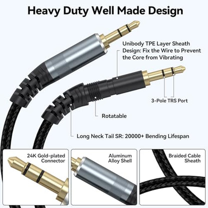 AUX Cable 10ft, 3.5mm Audio Cable Long Aux Cord Male to Male 10 Feet | 3.5mm to 3.5mm Auxiliary Headphone Stereo TRS 1/8 Jack Hi-Fi Sound for Car TV Laptop Smartphone Tablet Amplifiers Headsets - size: 10 Feet