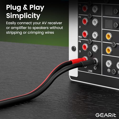 GEARit 14 Gauge OFC Speaker Wire with Banana Plugs, 2 Pack 3.3 ft Each - color: Black/Red, size: 3.3 ft, 2-Pack