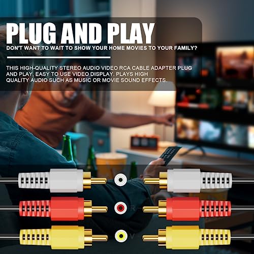 Eanetf 3RCA Cable Audio Video 5ft Gold Plated for Home Theater-2pcs - color: 5ft-2pcs