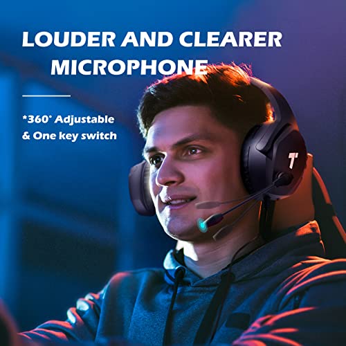 TONEMAC H24 Gaming Headset, 7.1 Surround Sound, Adjustable Noise Reduction Microphone, Memory Foam EarPads, Lightweight Gaming On-Ear Headphones for PC/PS4/PS5/Laptop, 6.8ft USB Cable -Black