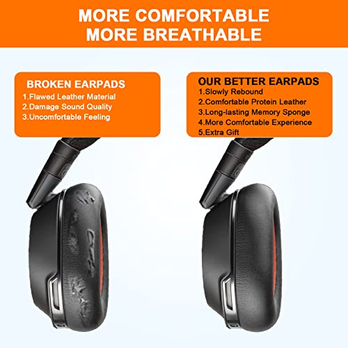 Replacement Ear Pads for Plantronics Voyager 8200 UC, Earpads Cushions Compatible with Plantronics BackBeat Pro 2 Wireless Headphones, Premium Protein Leather Softer Memory Foam Noise Canceling - color: Black