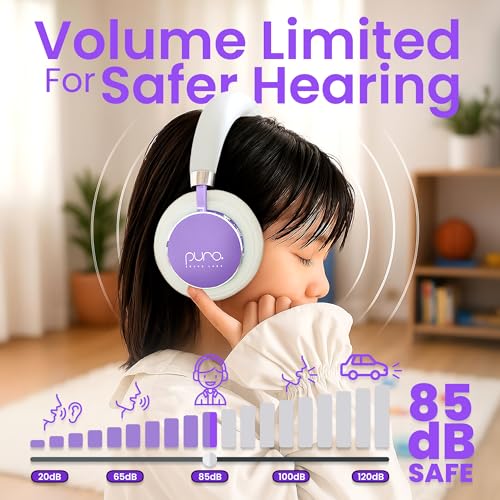 Puro Sound Labs BT2200 Plus Volume Limited Headphones for Kids, Bluetooth, Studio-Grade Audio, Over-Ear & Comfy Design, 20-Hr Battery Life, Easy to Connect Wireless Headphones for Kids, Purple & Teal