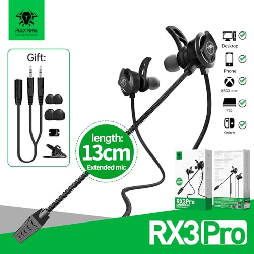DLAND Wired Gaming Headset with Detachable Microphone - 10mm HD Sound for PS4/Xbox/PC/Switch/Mobile, Lightweight Earbuds with Noise Reduction & 2 Pairs of Spare Ear Tips (Black)