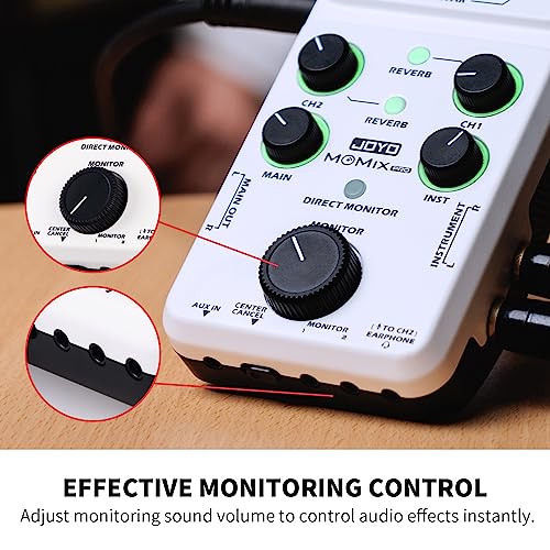 JOYO Portable Audio Mixer Rechargeable USB Audio Interface with 48V Phantom Power, Stereo Output for Live Streaming, Guitar & Vocals on iPad/Phone (MOMIX PRO)