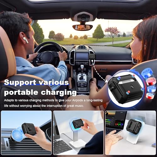 RFUNGUANGO AirPods Pro 2 Case with Lock Phone Stand Magsafe, Black - color: A-THZ-Black, size: AirPods Pro 2 Case