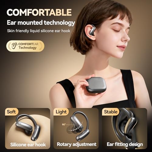 OceanSounds Open Ear Headphones with Swappable Battery, Bluetooth 5.4 Wireless Ear Hook Headphones, Secure Fit for Running, Workout, Cycling and Outdoor Activities - color: Black