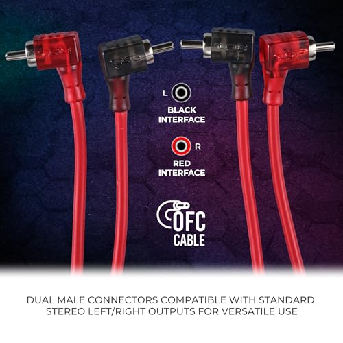 DS18 R3.L 100% Oxygen Free Copper OFC Ultra Flex 2-Channel RCA with 90 Degree Ends - Dual Twist Wire Noise Reducing Audio Cable for Amplifiers, Subwoofers, Speakers - 3 FT