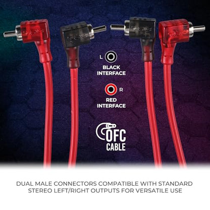 DS18 R3.L 100% Oxygen Free Copper OFC Ultra Flex 2-Channel RCA with 90 Degree Ends - Dual Twist Wire Noise Reducing Audio Cable for Amplifiers, Subwoofers, Speakers - 3 FT
