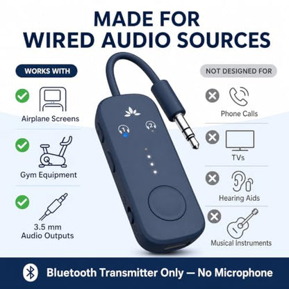 Avantree Relay - Airplane Bluetooth Adapter for 2 AirPods or Headphones | Qualcomm aptX Adaptive, 25H Battery, Firmware Upgrades, Volume Controls, 3.5mm AUX Audio Transmitter for Flight Travel & Gym - color: 3-Midnight Blue