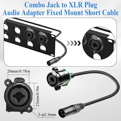 QIANRENON Combo Jack to XLR Plug Adapter Mount Short Cable XLR/TRS Combo Connector to 3 Pin XLR Male Hybrid Connector Audio Extension Cable, for Microphone Mixing Console Amplifier, 35cm/13.8in