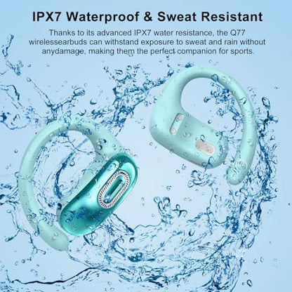Open Ear Headphones, NEW Over Ear Earbuds with 4 ENC Noise-Canceling Mic | Ultra-Comfort Bone Conduction Earbuds, BT5.4, 50H HD Stereo, IPX7 Waterproof, Ergonomic Earhooks,Sports Ear Buds for Running - color: Sky blue
