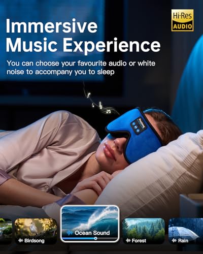 Perytong Sleep Mask with Bluetooth 5.4 Headphones, Wireless Music Sleep Eye Mask for Side Sleepers, 3D Contoured Comfort & Built-in HD Stereo Earphones, Blackout for Travel (Bright Blue) - color: Bright Blue