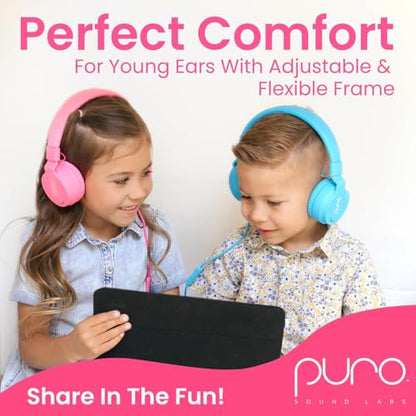 Puro Sound Labs - Kids Headphones, Volume-Limiting 85dB, PuroBasic, Pink | Adjustable, Safer & Comfortable Headphones for Kids – Compatible with PCs, Smartphones & Tablets, Ideal for School & Travel - color: Pink