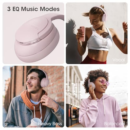 DOQAUS Bluetooth Headphones Over Ear, Headphones Wireless, APP Control | 90H Playtime, 9 EQ Modes, Bluetooth5.4, Hifi Stereo Sound Headphones, ENC Mic, Foldable, for Travel Work Study Phone, Pink - color: Pink