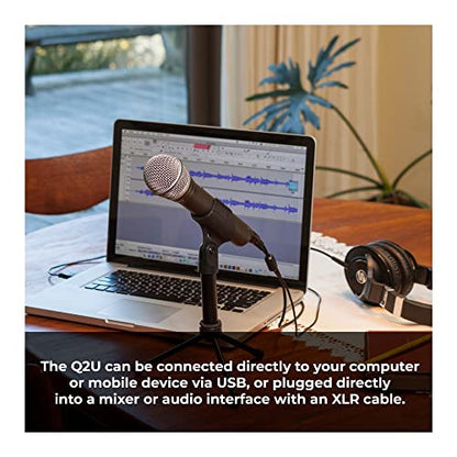 SAMSON Q2U USB/XLR Dynamic Microphone Recording and Podcasting Pack (Black) | For recording and podcasting