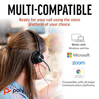 Poly Blackwire 3310 Wired Headset (Plantronics) – Flexible Microphone Boom – Monaural Design - Connect to PC/Mac via USB-C or USB-A - Works w/Teams, Zoom - Amazon Exclusive - style: 2023 Version (USB-C & USB-A)
