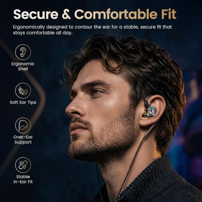 HIFI WALKER A20 IEM Earbuds, 10mm Dynamic Driver in Ear Monitor Headphones, HiFi Wired Earphones with Deep Bass & Clear Vocals, Noise Isolating IEM for Music, Gaming & Studio (No Mic), Black - color: Black