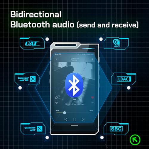 HiBy R4 MP3 & MP4 Player Spotify Player with Bluetooth and WiFi 4-Way HiFi DAP Android 12 OS 3.5mm PO+4.4mm Bal 32G+2TB Scalable Memory - color: Black