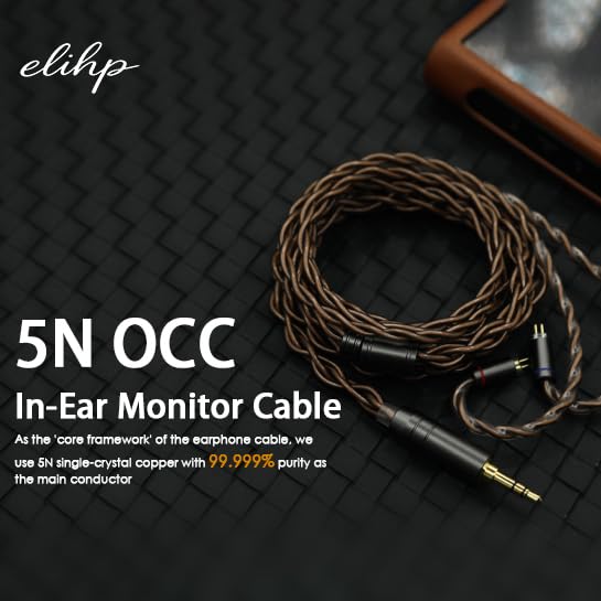 21AWG 5N OCC IEM Cable, 0.78mm 2-Pin to 3.5mm Replacement Cord, 1.25m - size: 2 pin 0.78mm to 3.5mm