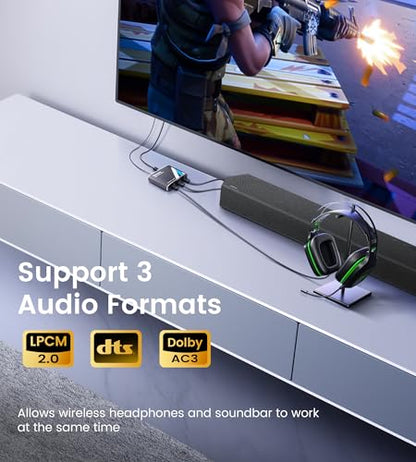 NEWCARE Digital Optical Splitter 1 in 3 Out,SPDIF Toslink Optical Audio Cable Splitter 1x3 Support LPCM2.0 Doldy Digital & DTS 5.1 for Xbox,PS4,PS5,DVD,TV Box,Home Theatre, Receiver,Sound Bar | Split 1 Optical Audio Signal to 3 Devices, Support LPCM2.0 Do
