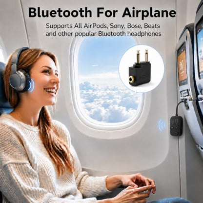 Bluetooth 6.0 Audio Transmitter Receiver, Airplane Bluetooth Adapter for TV | Dual Link for 2 Headphones, Qualcomm aptX LL, HD, 3.5mm AUX Audio Transmitter for Flight Trave, Gym, Low Latency, Black - color: Black