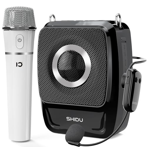 SHIDU 50W Peak Voice Amplifier with Wireless Microphone Headset & Handheld | Portable Microphone and Speaker for Teachers 5200mAh, Portable PA System for Tour Guides, Fitness Coach, Public Speaking
