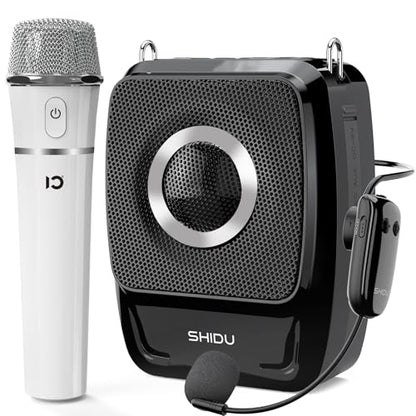 SHIDU 50W Peak Voice Amplifier with Wireless Microphone Headset & Handheld | Portable Microphone and Speaker for Teachers 5200mAh, Portable PA System for Tour Guides, Fitness Coach, Public Speaking