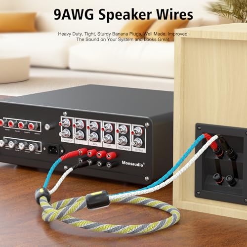 9AWG Speaker Wire 2 x 6.3 mm² HiFi Audiophile Speaker Cable 1 Pair(1.5M) | High Purity OFC Gold Plated Brass Banana Plug Connectors for Speakers,Amplifier,Audio Video,AV Receivers - size: 1.5M
