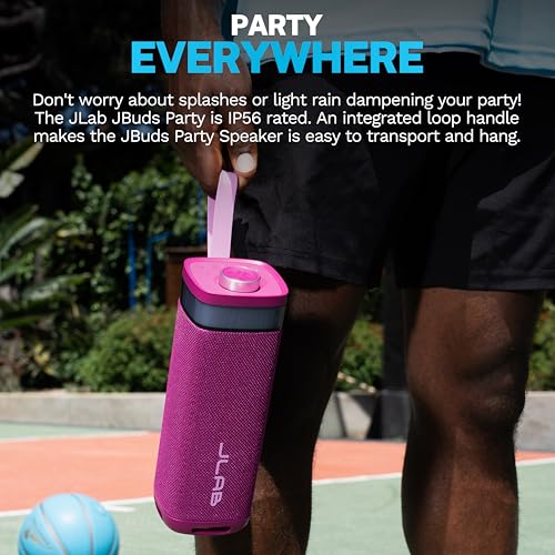 JLab, JBuds Party, Portable Bluetooth Speaker, Waterproof Outdoor Speaker, RGB Lighting, Multi-Speaker Connect, Mulberry - color: Mulberry