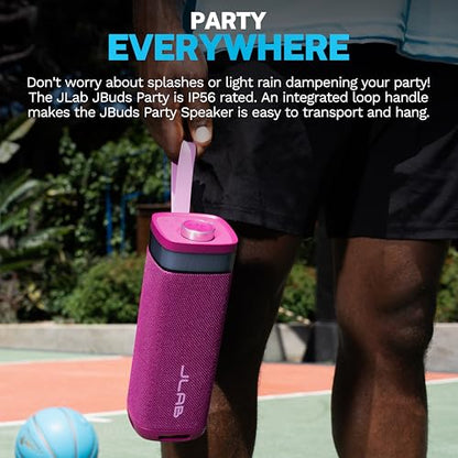 JLab, JBuds Party, Portable Bluetooth Speaker, Waterproof Outdoor Speaker, RGB Lighting, Multi-Speaker Connect, Mulberry - color: Mulberry