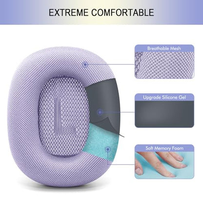 Upgraded Ear Cushions for Apple AirPods Max, Mesh Ear Pads Replacement | Air Pods 1 & 2 Over-Ear Headphones Ear Cups with Original Silicone Design (Purple) - color: Purple