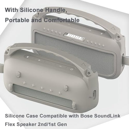 JCHPINE Silicone Cover Case for Bose SoundLink Flex Speaker 2nd Gen | Accessories Compatible with Bose SoundLink Flex 2, Protective Case with Shoulder Strap (Sandstone) - color: Sandstone