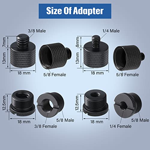 8 Pieces Mic Stand Adapter 5/8 Female to 3/8 Male and 3/8 Female to 5/8 Male, 5/8 Female to 1/4 Male and 1/4 Female to 5/8 Male Screw Thread Adapter Mic Thread Adapter Set for Microphone (Black) - color: Black