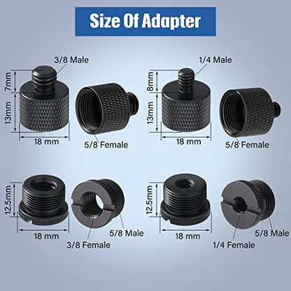8 Pieces Mic Stand Adapter 5/8 Female to 3/8 Male and 3/8 Female to 5/8 Male, 5/8 Female to 1/4 Male and 1/4 Female to 5/8 Male Screw Thread Adapter Mic Thread Adapter Set for Microphone (Black) - color: Black