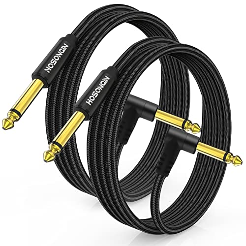 HOSONGIN Guitar Cable 15 feet 2 Pack - 1/4 Inch Electric Instrument Cable Bass AMP Cord for Electric Guitar, Bass Guitar, Electric Mandolin, Pro Audio - Black Nylon Braided, 24K Gold Plated Plug - size: 15 Feet, style: 1/4" TS Mono Guitar Cable