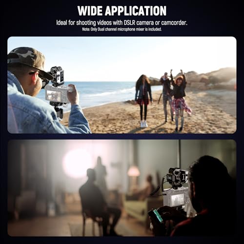 NEEWER MM01 Dual Channel Microphone Audio Mixer Adapter with 3.5mm TRS Cable, Stereo/Mono Switch, Cold Shoe Mounts for DSLR Camera, Smartphones, Battery Powered Microphones for Video Recording