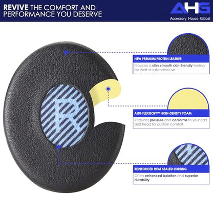 AHG Premium Replacement SoundLink OE Pads Cushions Compatible with Bose SoundLink on Ear Wireless Headphones, On-Ear Wireless, On-Ear 2 & SoundTrue OE - Soft, Great Comfort + Durability (Black)