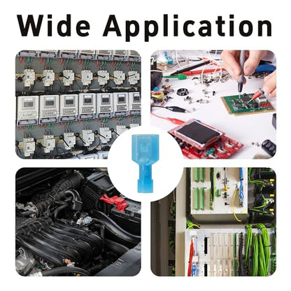 100Pcs Bule Male Spade Connectors 16-14 AWG, Nylon Insulated Quick Disconnect Terminals, Tinned Copper Crimp Wire Connectors for Automotive, Speaker, Electronics - size: 16-14 AWG