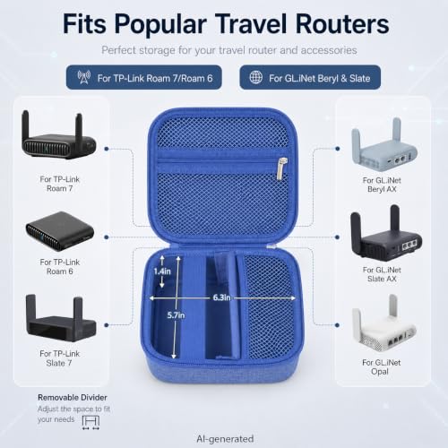 Router Case for TP-Link Wi-Fi 7/6 (BE3600/ AX1500/ AX3000), Blue | Also Fits GL-BE3600/GL-MT3600BE/GL-AXT1800; Mesh Pocket for RJ45/Adapter; Business Travelers, Digital Nomads,Box Only - color: Blue L, style: For BE3600