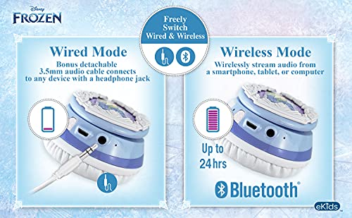 eKids Disney Frozen 2 Bluetooth Headphones with Microphone, Volume Reduced to Protect Hearing, Adjustable Wireless Headphones for School Home Travel, for Fans of Anna and Elsa - color: Frozen 2