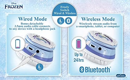 eKids Disney Frozen 2 Bluetooth Headphones with Microphone, Volume Reduced to Protect Hearing, Adjustable Wireless Headphones for School Home Travel, for Fans of Anna and Elsa - color: Frozen 2