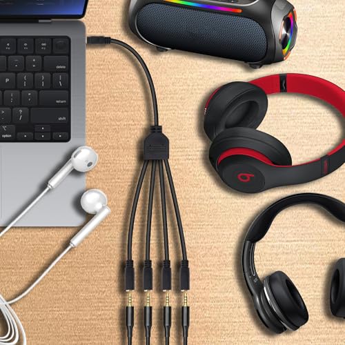 3.5mm Headphone Splitter 1 to 4 Audio Y Cable Adapter -30cm