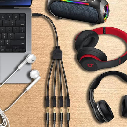 3.5mm Headphone Splitter 1 to 4 Audio Y Cable Adapter -30cm